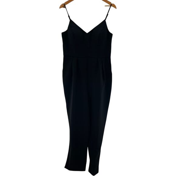 Eliza J Spaghetti Strap V-neck Cropped Jumpsuit Black Pockets Versatile Size 12 - Picture 2 of 14